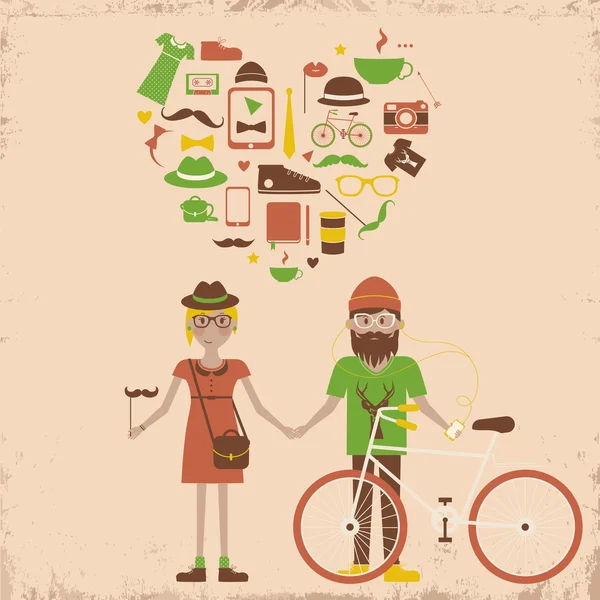 Joven hipster pareja en amor . — Vector de stock