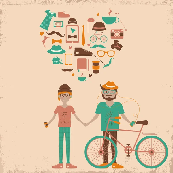 Young hipster couple in love. — Stock Vector