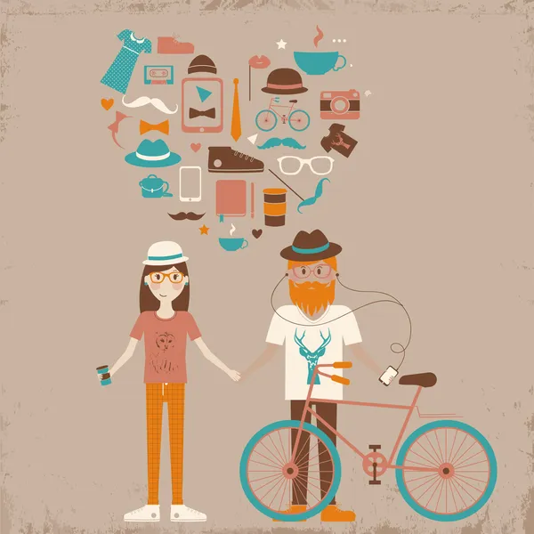 Young hipster couple in love. — Stock Vector