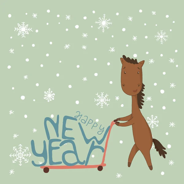 Tarjeta con un caballo. El símbolo del nuevo año . — Vector de stock