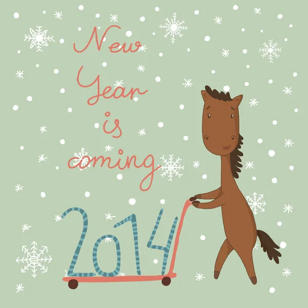 Kort med en häst. symbolen för det nya året. — Stock vektor