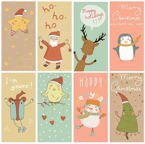 8 Christmas banner with cartoon characters — Stock Vector