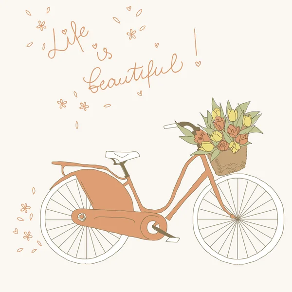 漂亮的粉色自行车与郁金香 — 图库矢量图片