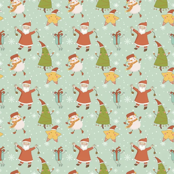 Cartoon pattern with Christmas characters. — Stock Vector