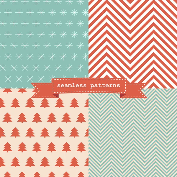 Conjunto de simples patrones de Navidad retro — Vector de stock