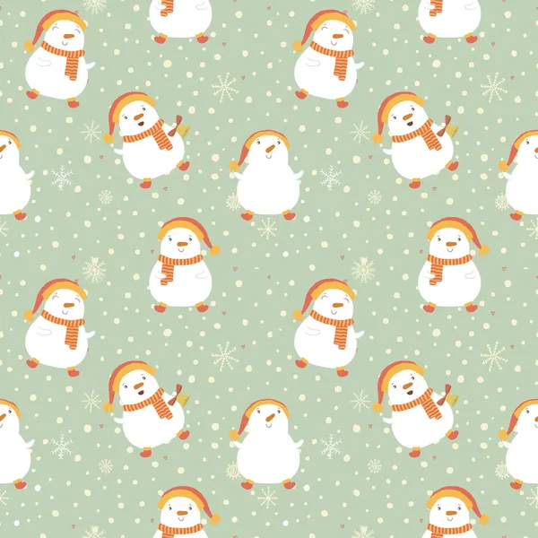 Christmas background with a snowman. New year cartoon seamless pattern. — Stock Vector