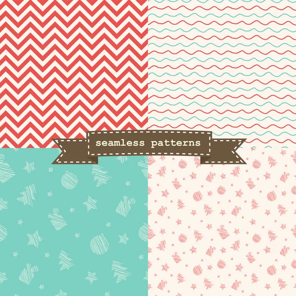 Conjunto de simples patrones de Navidad retro — Vector de stock