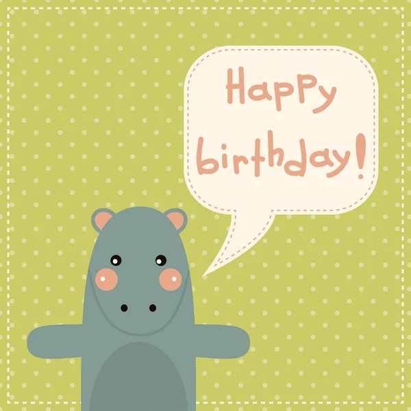 Happy birthday card with fun hippo. — Stock Vector