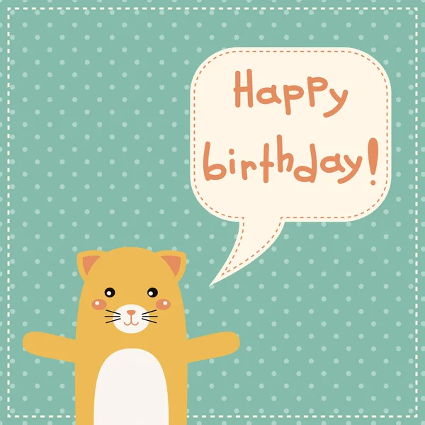 Cute happy birthday card with fun cat. — Stock Vector