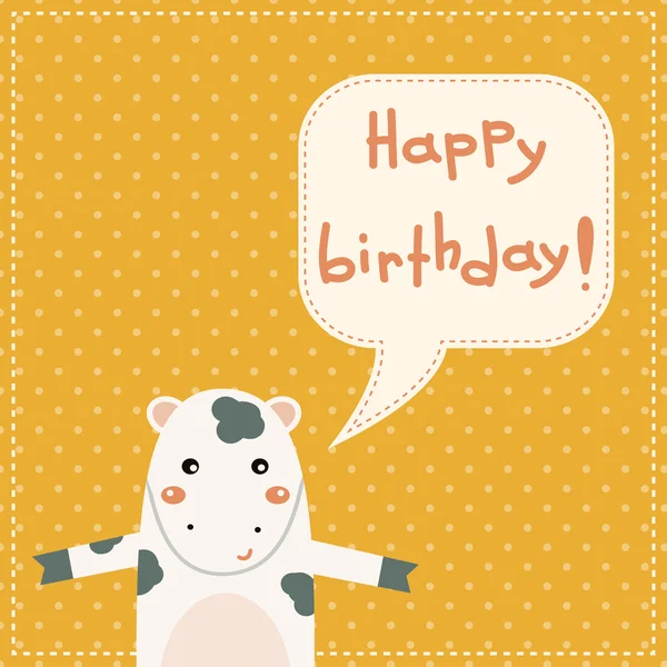 Cute happy birthday card with fun cow. — Stock Vector
