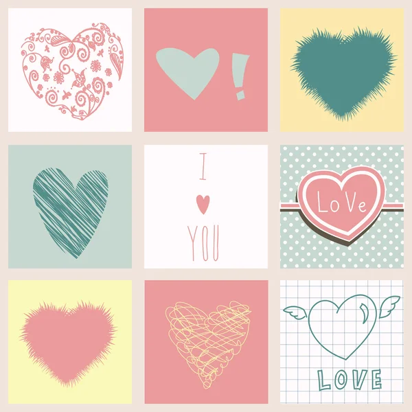 Hearts set for Valentines day — Stock Vector