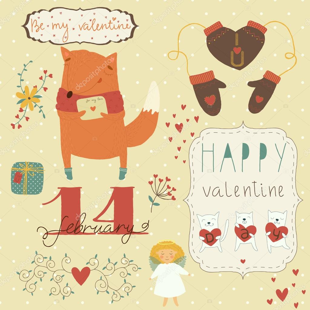Valentine card with cartoon fox.