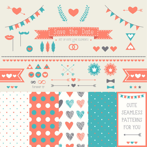 Set of elements for wedding design.