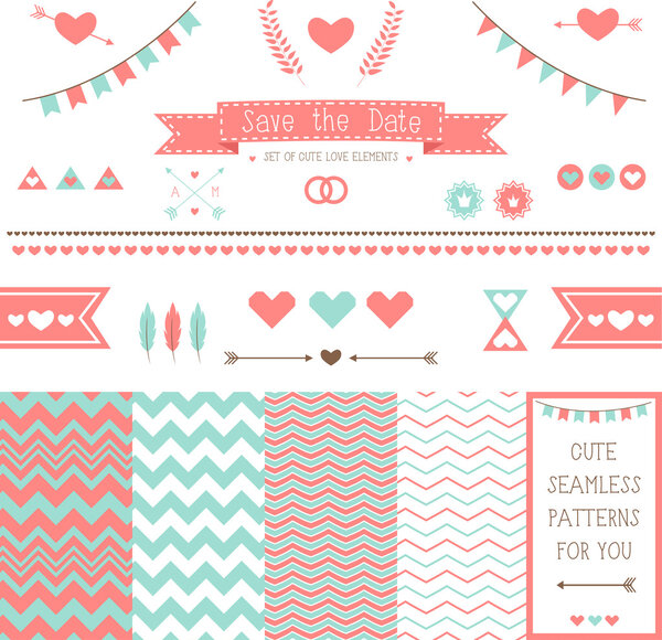 Set of elements for wedding design.