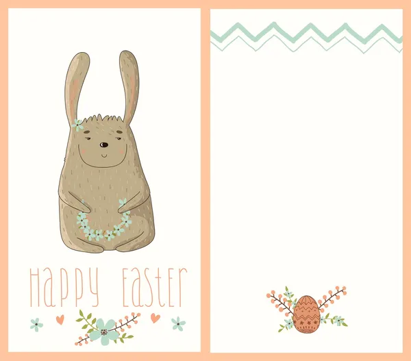 Tatlı tavşanlı mutlu paskalya kartları. — Stok Vektör