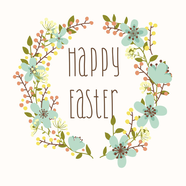 Happy Easter card with floral wreath.