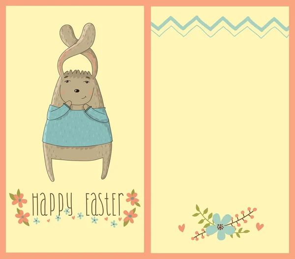 Carte de Pâques heureux avec lapin mignon — Image vectorielle