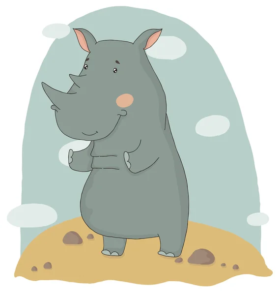 Illustration of a Cute Rhinoceros — Stock Vector