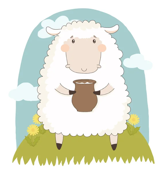 插图与可爱的羊 — 图库矢量图片