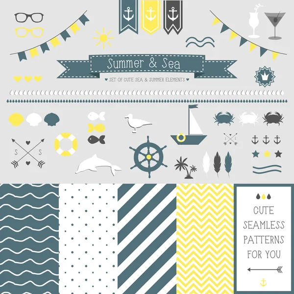 Set of elements for design. Sea and summer — Stock Vector