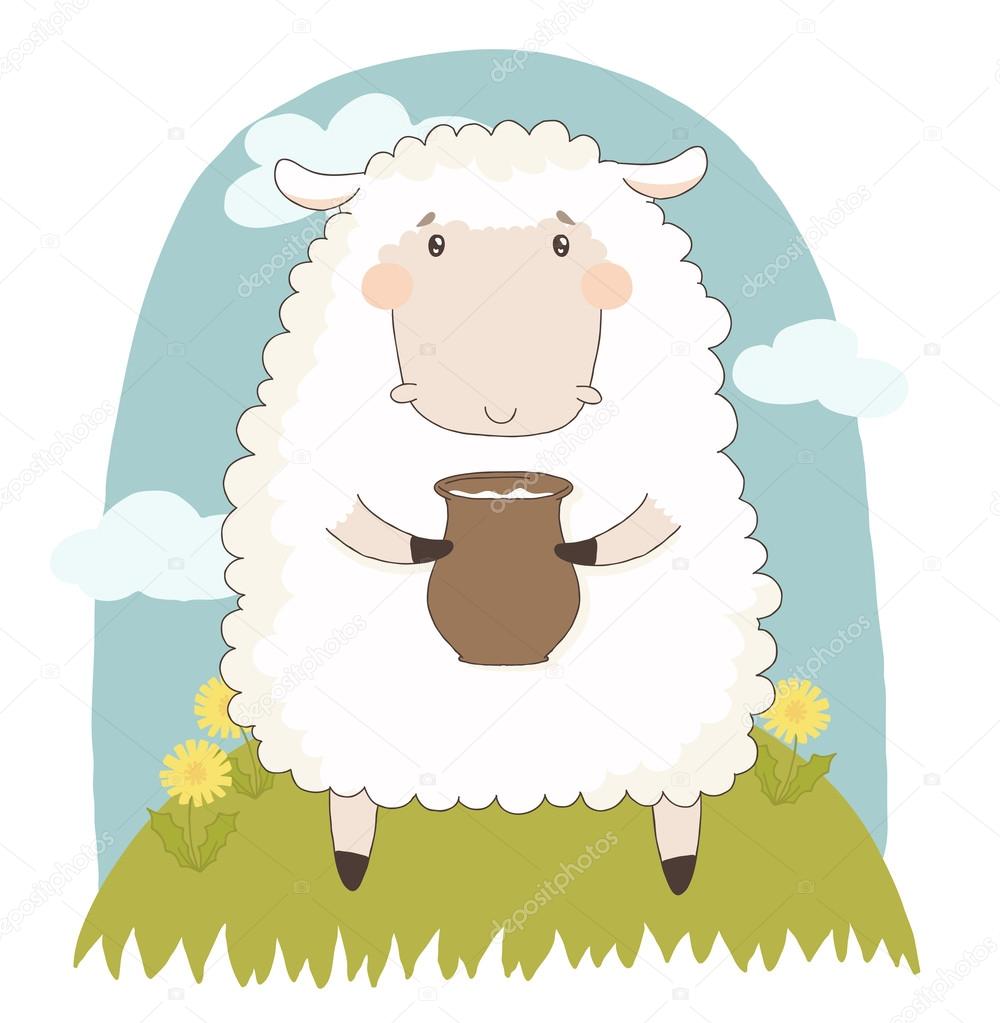 Illustration with cute sheep