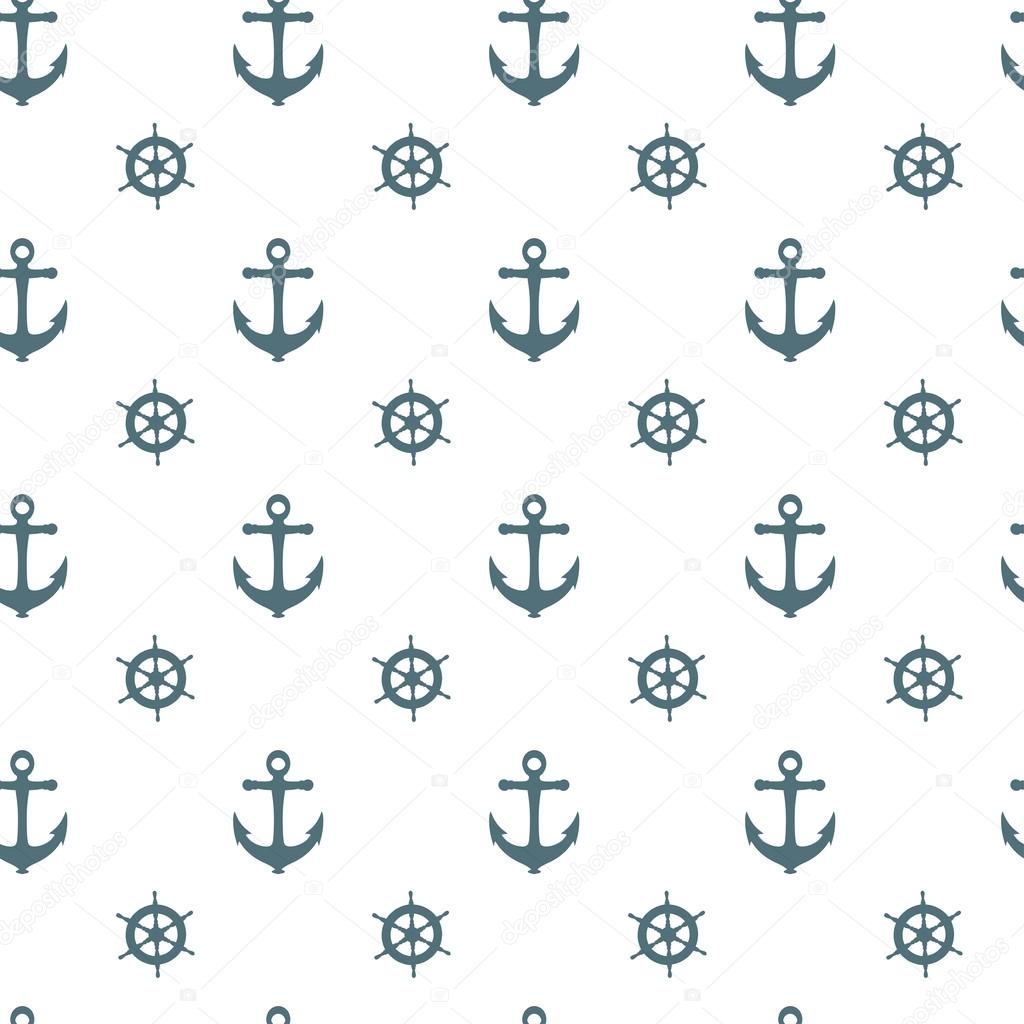 Seamless nautical pattern with anchors and ship wheels