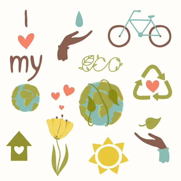 Eco iconos dibujar a mano — Vector de stock