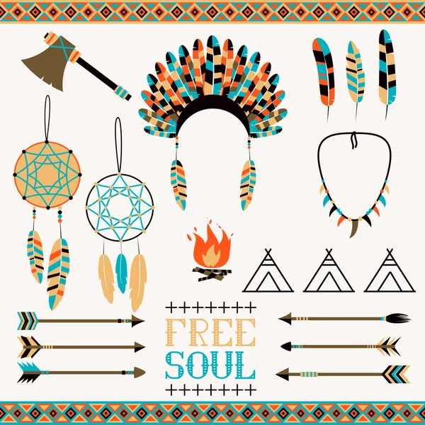 Flèches, éléments indiens, frontières aztèques — Image vectorielle
