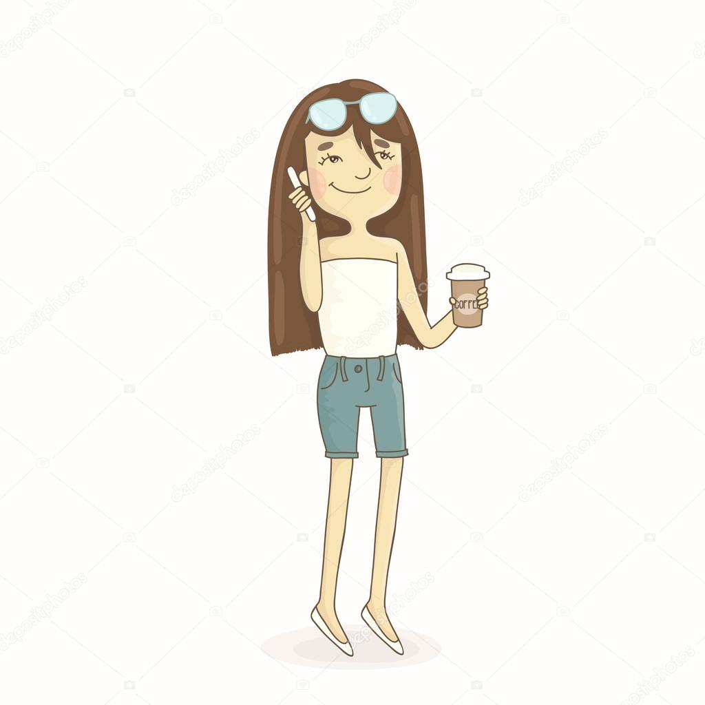 Girl holding a cup of coffee.