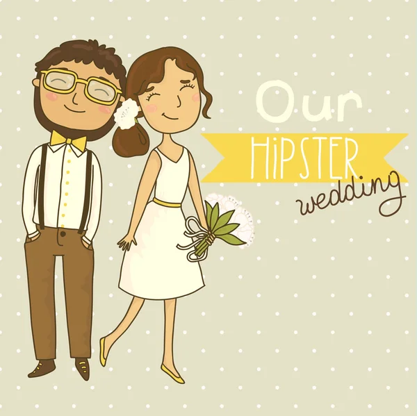 Wedding invitation with a couple of hipsters. — Stock Vector