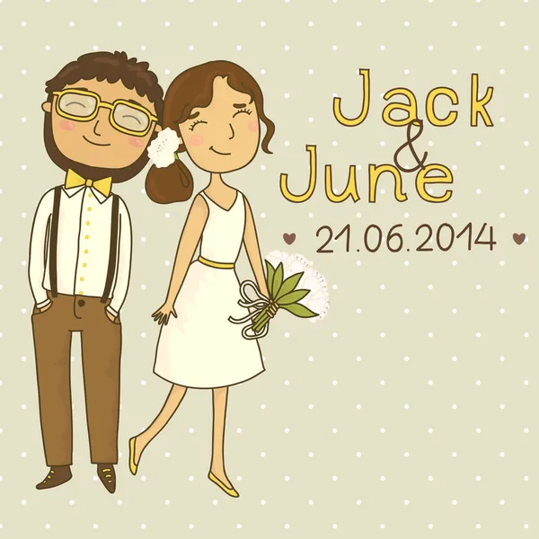 Convite de casamento com um par de hipsters . — Vetor de Stock