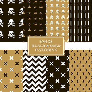 Seamless black and gold patterns clipart
