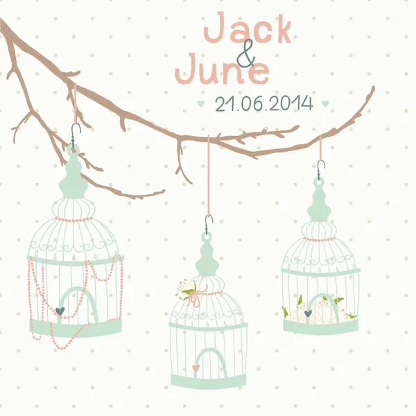 Wedding invitation with birdcages — Stock Vector