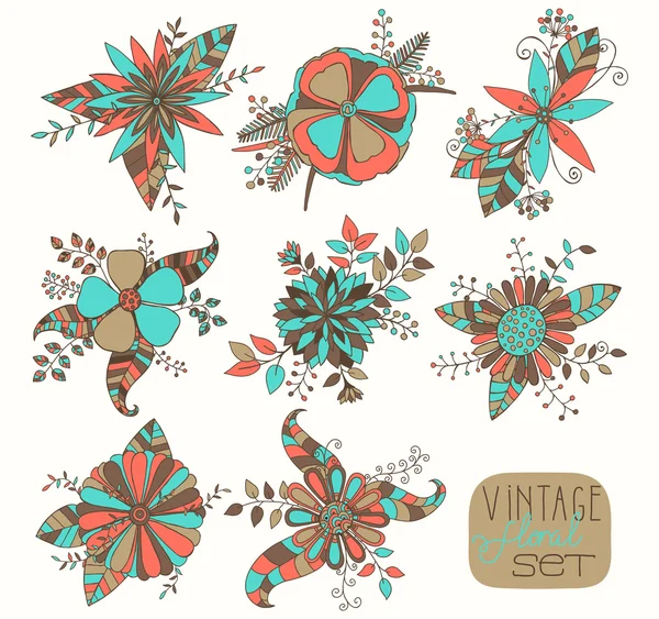 Conjunto floral vintage — Vetor de Stock