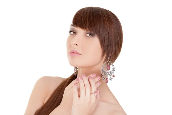 Fashion Beautiful Girl Model with Jewelry — Zdjęcie stockowe