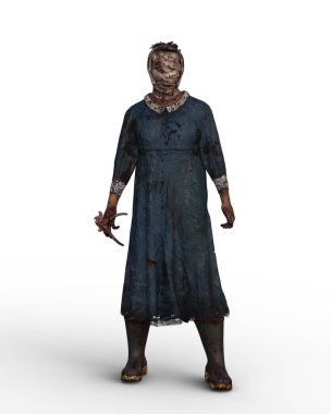 Beyaz arka planda izole bir şekilde duran kötü diş perisi canavarının üç boyutlu çizimi.