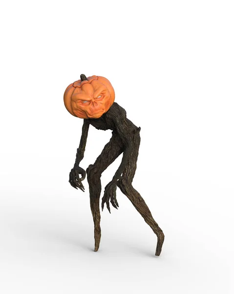 Απεικόνιση Ενός Φανταστικού Σκιάχτρου Halloween Κεφάλι Κολοκύθας Σέρνεται Απομονωμένο Ένα — Φωτογραφία Αρχείου