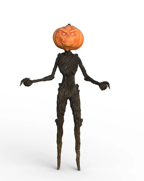Illustration Fantasy Halloween Scarecrow Pumpkin Head Isolated White Background — Stock Photo, Image