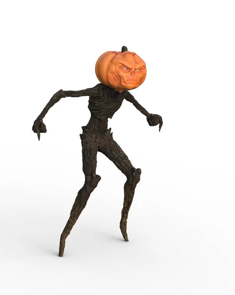 Fantasy Halloween Possessed Scarecrow Pumpkin Head Render Isolated White Background — Stock Photo, Image