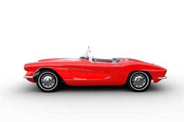 Dönüştürülebilir kırmızı roadster araba. Beyaz arkaplanda izole edilmiş üç boyutlu görünüm.