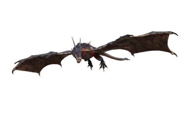 Wyvern ya da Dragon hayali yaratık uçuş avında, 3 boyutlu illüstrasyon beyaz üzerinde izole.