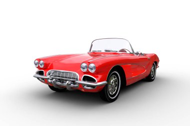 Dönüştürülebilir kırmızı roadster araba. Beyaz arkaplanda izole edilmiş 3B illüstrasyon.