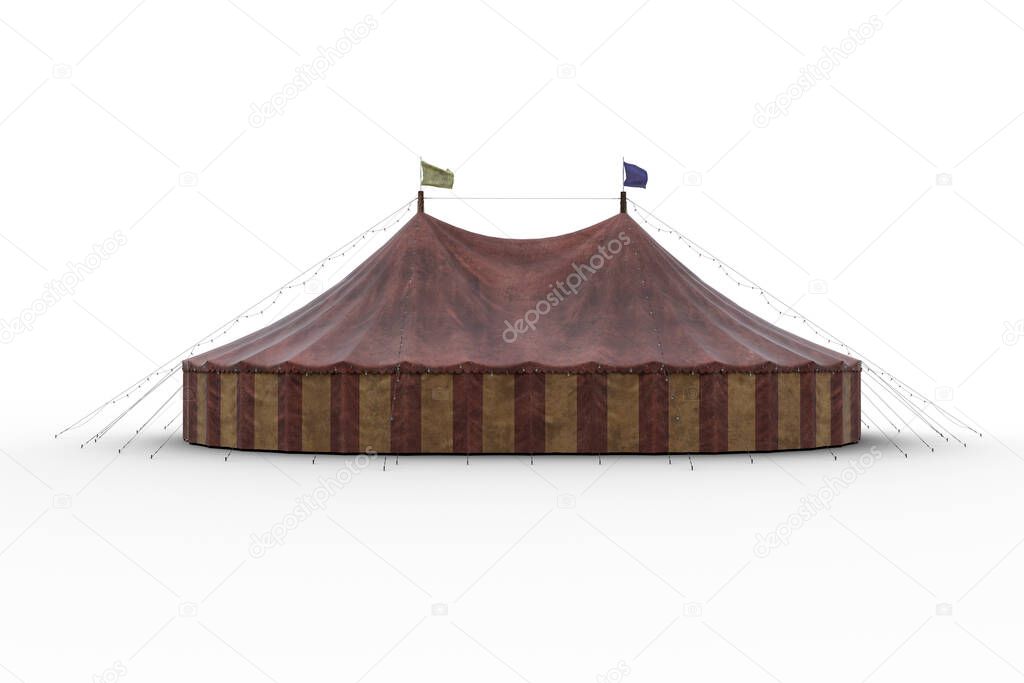 Big top circus tent. 3D illustration isolated on a white background.