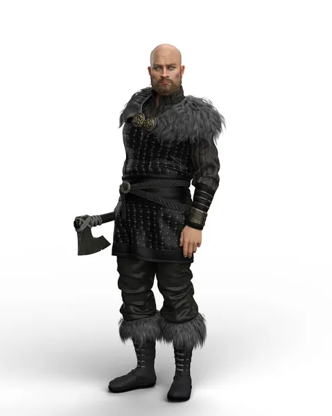 Viking Warrior Man Beard Bald Head Standing Axe His Right — Stock Photo, Image