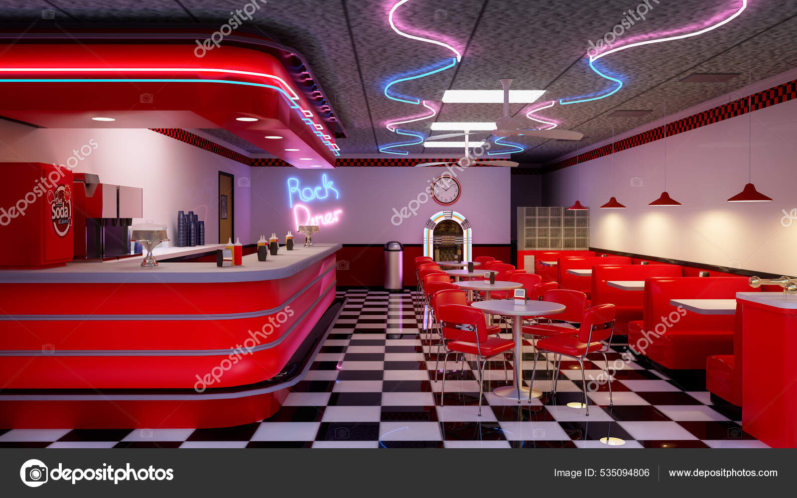 Rendering 1950S Vintage American Diner Interior Stock Photo By rendering-1950s-vintage-american-diner-interior-stock-photo-by
