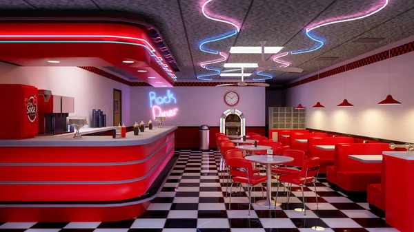 Rendering 1950S Vintage American Diner Interior — Stock Photo, Image