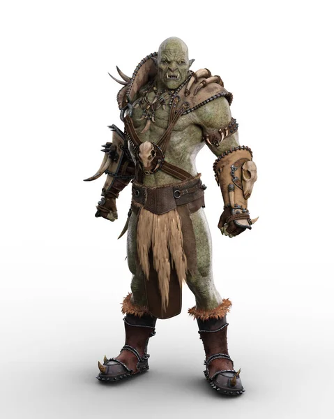 Savage Mythical Orc Brute Standing Aggressive Pose Expression Barbarian Armour — Foto Stock