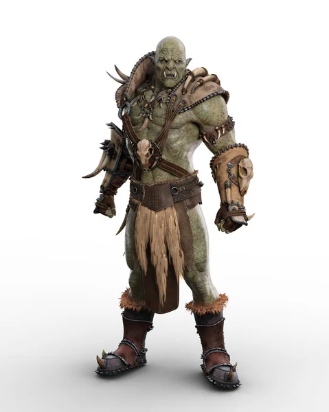 Savage Mythical Orc Brute Standing Aggressive Pose Expression Barbarian Armour — Stock Photo, Image