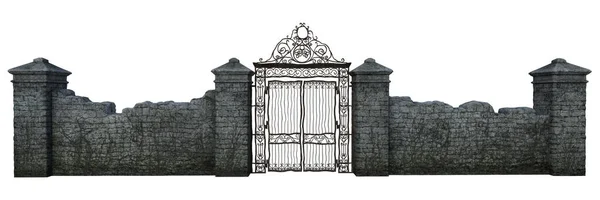 Старі Чорні Залізні Замкнені Ворота Посеред Сірої Кам Яної Стіни — стокове фото