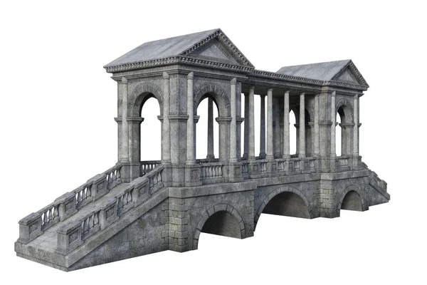 Perspective View Rendering Old Grey Stone Bridge Roof Covering Arched — Stockfoto
